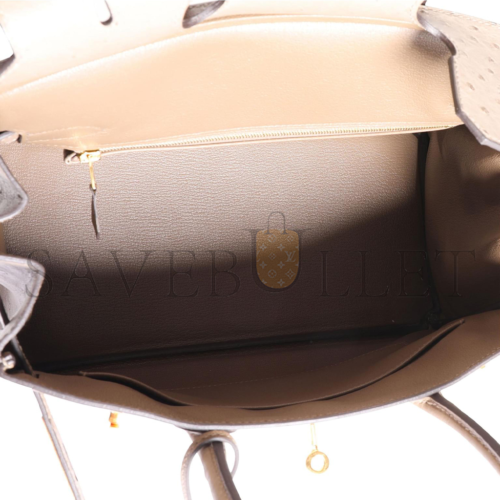 H**mes master birkin 30 ostrich trench beige gold hardware 172854 (30*22*16cm)